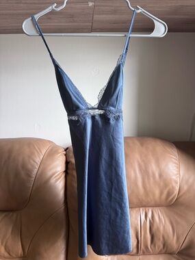 Victoria's Secret Slate Blue Satin Slip with Lace